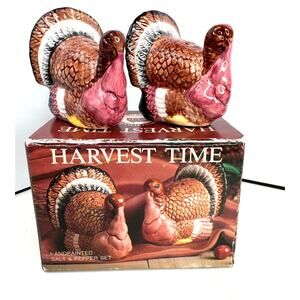 Harvest Time Hand-Painted Thanksgiving Turkey Salt & Pepper Shakers Decor NIB